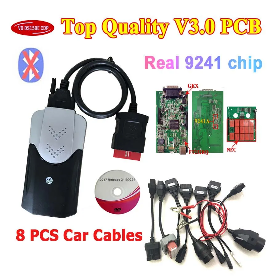 Лучший V3.0 Новый 9241 чип VD DS150E CDP Pro Plus с Bluetooth 2017.R3 генератор ключей для
