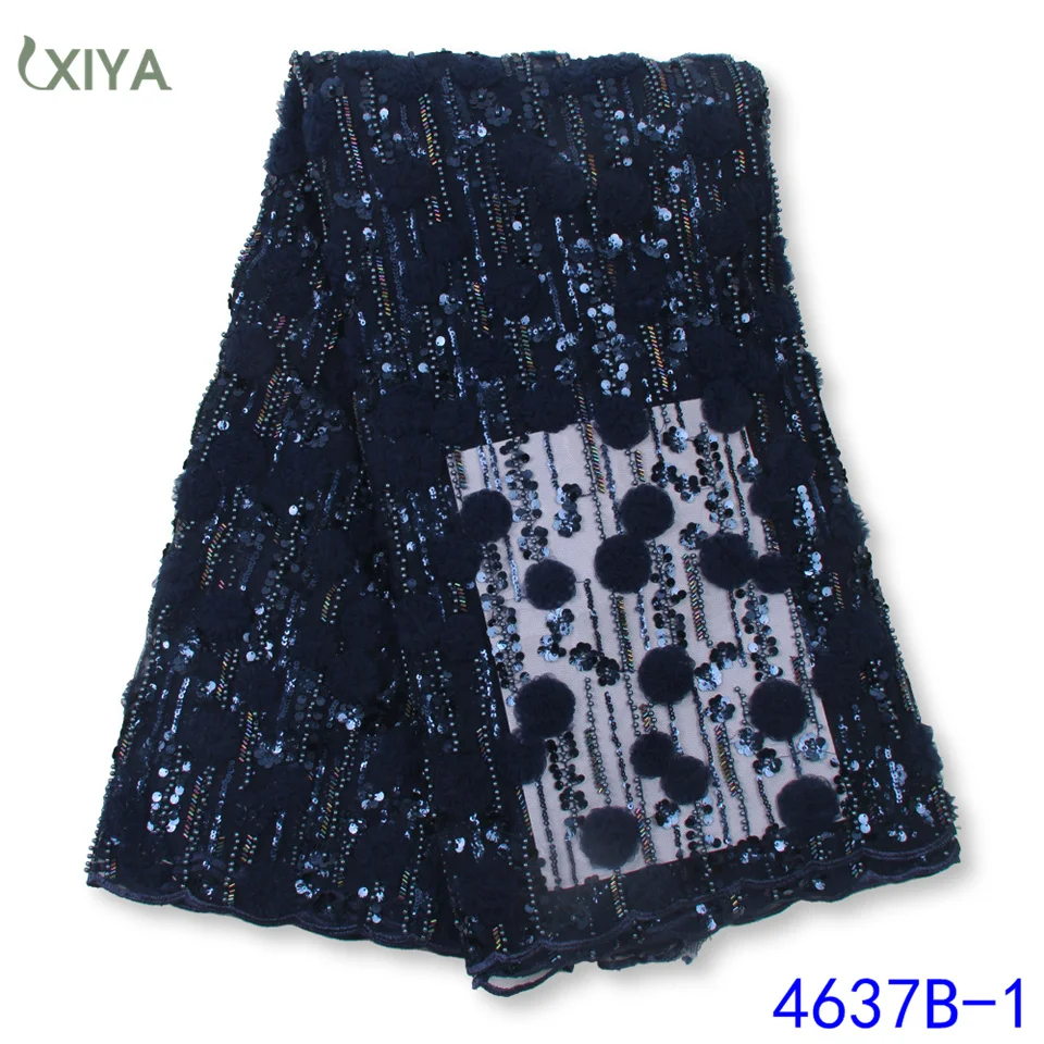 

Темно-синяя африканская кружевная ткань с бисером, новейшая африканская кружевная ткань с вышивкой, нигерийская сетчатая кружевная ткань д...