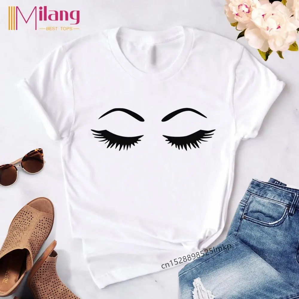 Женские футболки с принтом для макияжа лица женские красными губами в стиле