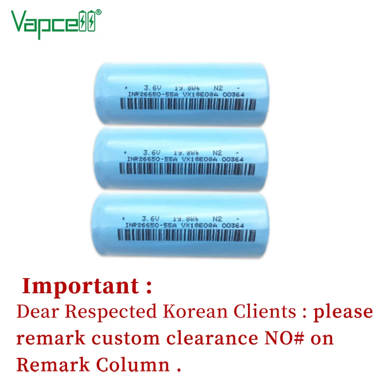 Оригинальный оригинальный аккумулятор Vapcell 26650 55A 5500 мАч 3C литий-ионный для