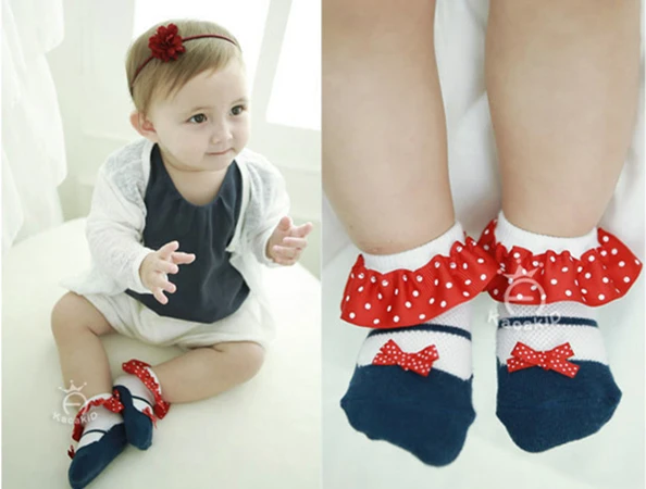 0-4T Детские носочки из кружевного мешка для девочек-младенцев Принцессы из хлопка с антискользящим покрытием на щиколотке Детское платье День рождения