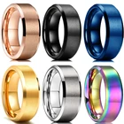 Простое мужское кольцо из нержавеющей стали, 8 мм, золотое, синее, Радужное, матовое, с скошенным краем, мужское обручальное кольцо, удобное