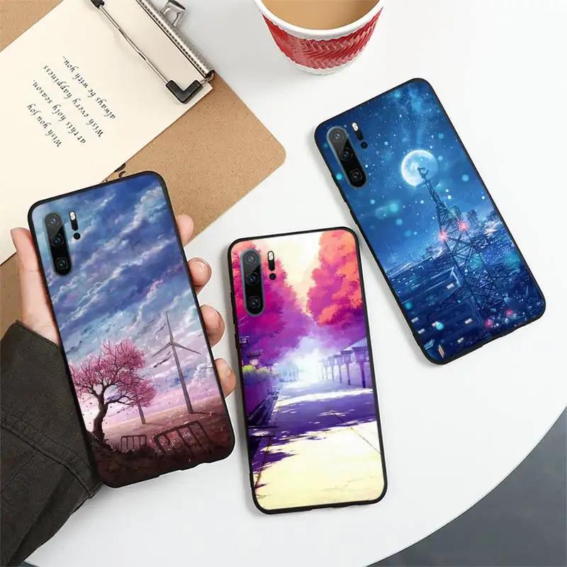 

Anime Scenery Cherry blossoms Phone Case For Huawei honor Mate P 10 20 30 40 i 9 8 pro x Lite smart 2019 nova 5t