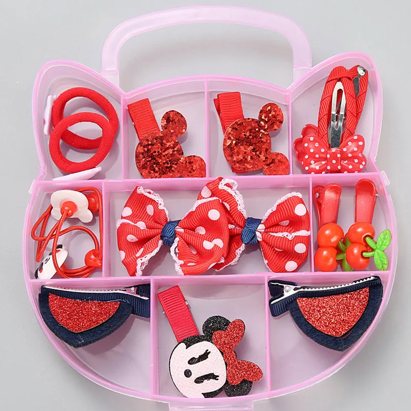 Red Mickey 12-15 шт./кор. весь набор Минни Маус hello kitty заколки для волос Детские бантики для волос заколки для волос аксессуары - Цвет: Red Mickey
