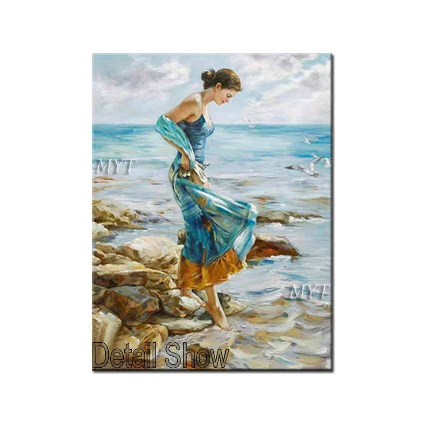 

100% Hand Painted Sexy Girl Beside The Seaside Oil Painting Figure Paintings Art Wall Original Decor Picture For Bedroom Decor