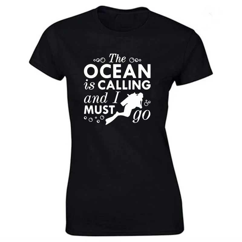 Футболка с аквалангом Океан звонит я должен пойти Новая модная женская футболка