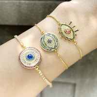 retro cz crystal round blue evil eye bracelets for women multicolor greek eye bangle adjustable gold plated chain charm jewelry