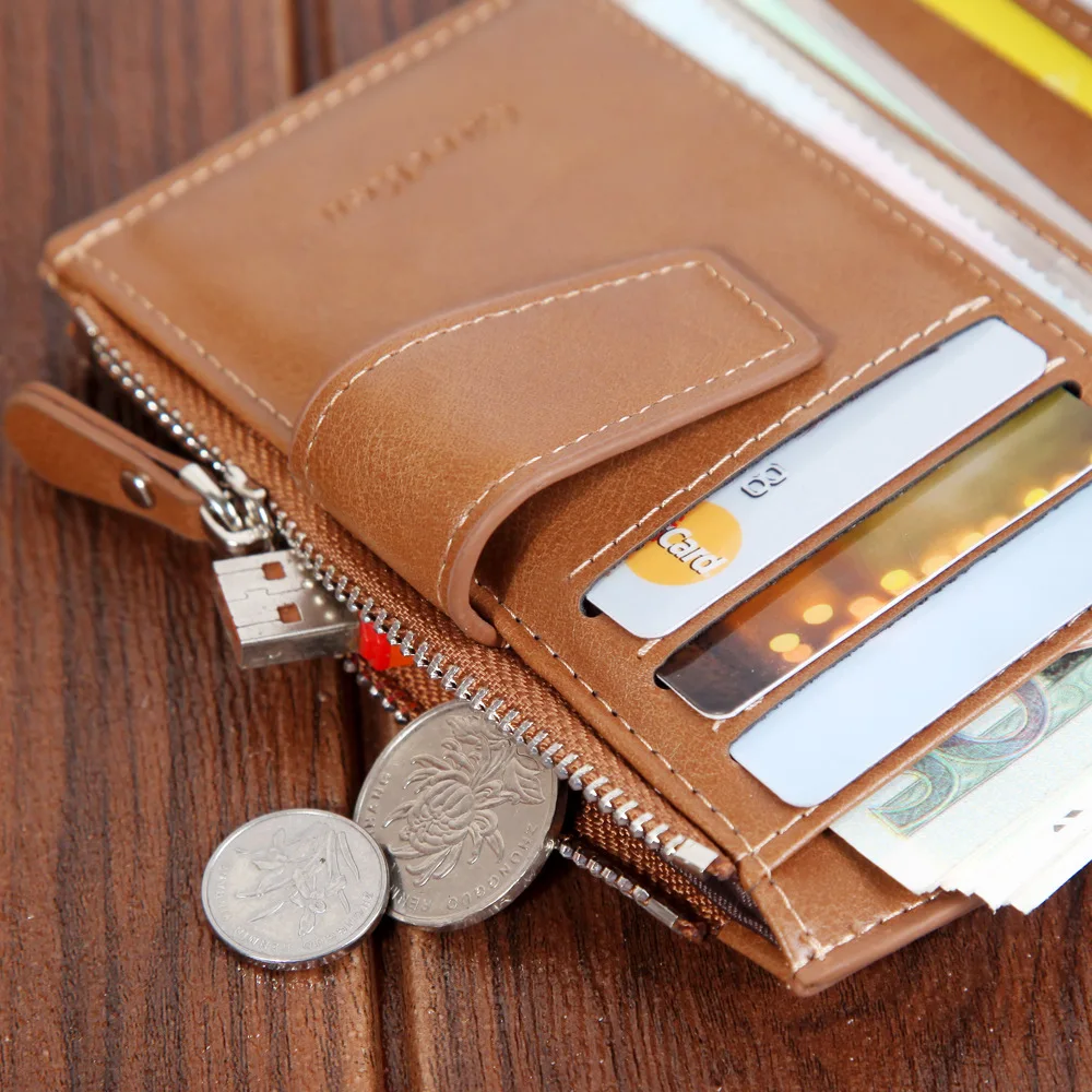 

Men's Wallet Short Wallet Button Large-capacity Zipper Oil Wax Leather Coin Purse