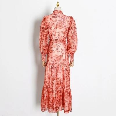 

2020 new summer fashion women clothing Printed dress ruffles red color printed floor length vestido U004