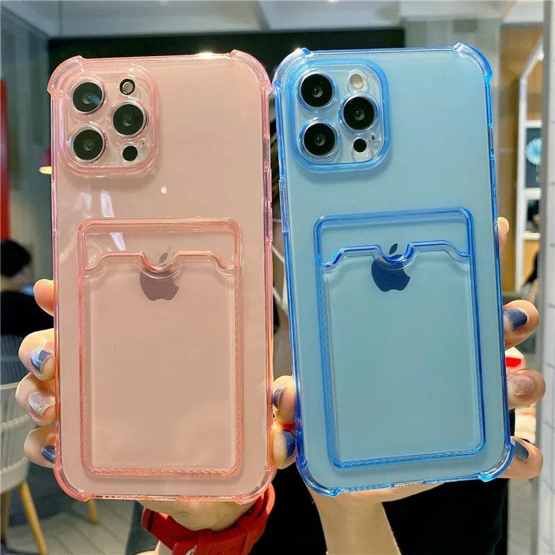 

Transparent TPU Card Slot Wallet Case For iPhone 13 11 12 Pro Max Mini XS Max XR X XS 8 7 Plus SE2 Soft Clear Card Holder Cover