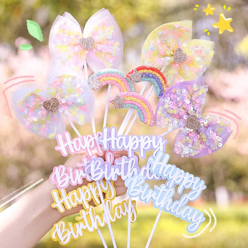 3 шт. сделай сам топпер для торта Радужный бант звезда сердце дети девочка на день