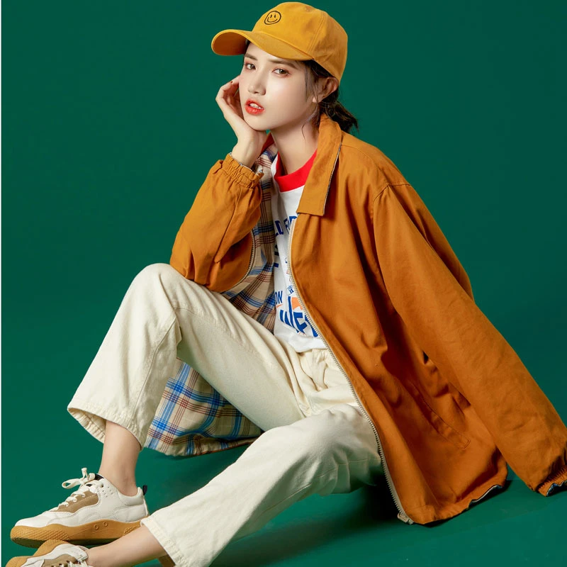 

2020 new Spring Autumn Trench Coat Tooling Retro Hong Kong flavor Harajuku style Windbreaker Coat on both sides Female tops G370