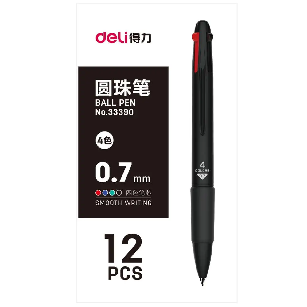 

Deli four-color ball pen 0.7 mm bullet multi-functional color press ball pen office stationery supplies