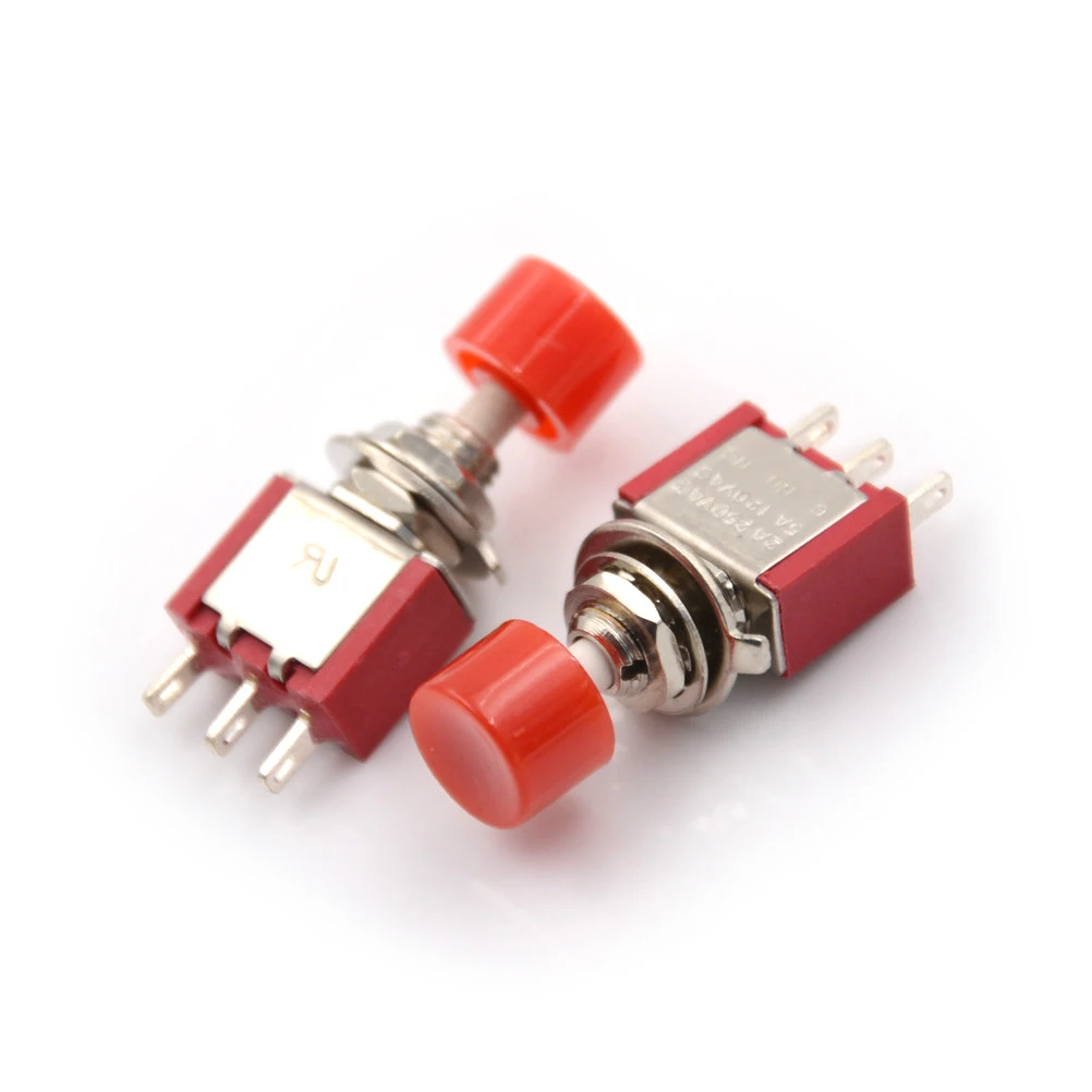 

5pcs 3Pin C-NO-NC 6mm Mini Momentary Automatic return Push Button Switch ON-(ON) 2A 250V AC/5A 120V AC Toggle Switches Red