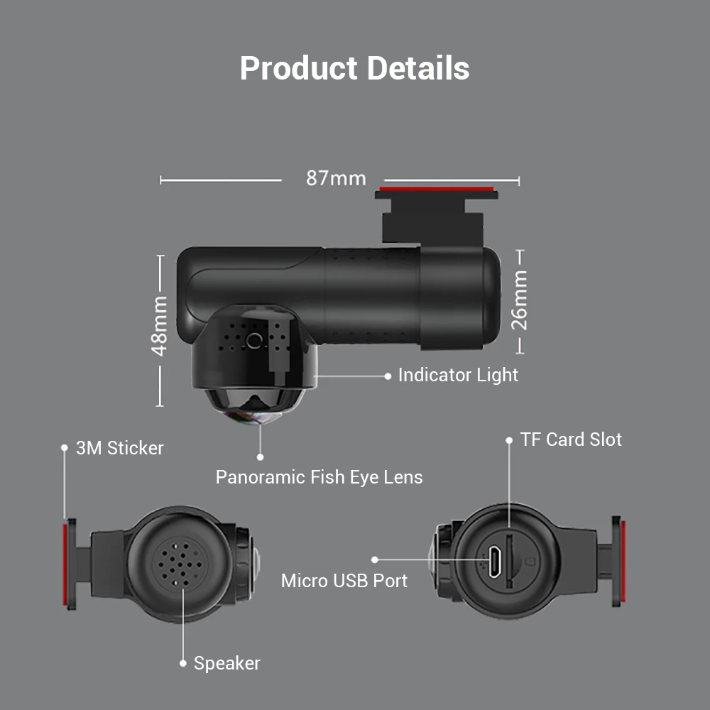 

360 panoramic car DVR 2160P mini camera Novatek 96660 recorder Sony IMX326 Wifi HD night vision 24-hour parking monitoring