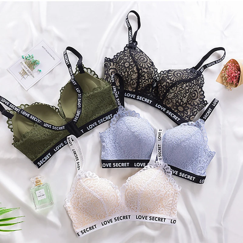 

Elovegirl Underwear Set Women's Wire Free Small Breasts Gather Lace Bra Women's Sexy Breastfeeding Adjustable Pull-up Bra