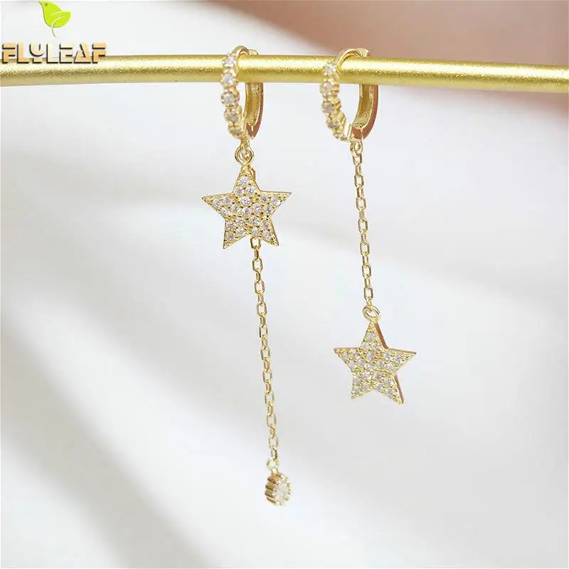 Асимметричная звезда Настоящее серебро 925 пробы Висячие серьги для женщин