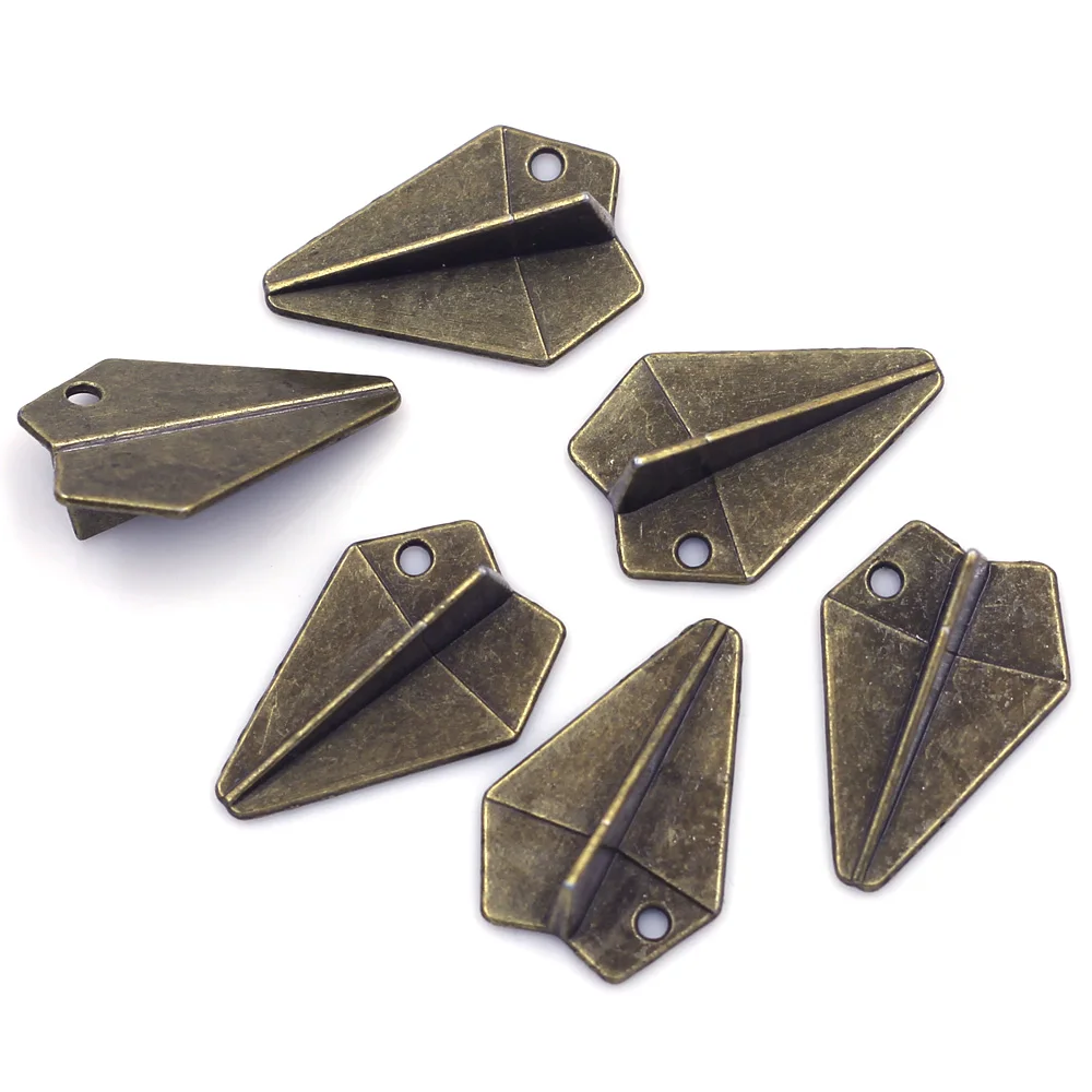 

5Pcs Pendants Paper Plane Cute Childhood Metal Alloy Bronze Tone For Charm Necklaces Jewelry DIY Findings 31mm