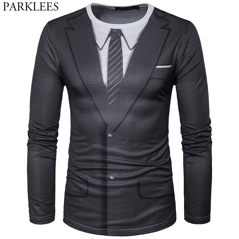 

Фальшивый костюм, 3D принт, футболка для мужчин, осень 2021, с круглым вырезом, Мужская футболка, забавная Harajuku, приталенная Мужская футболка в с...