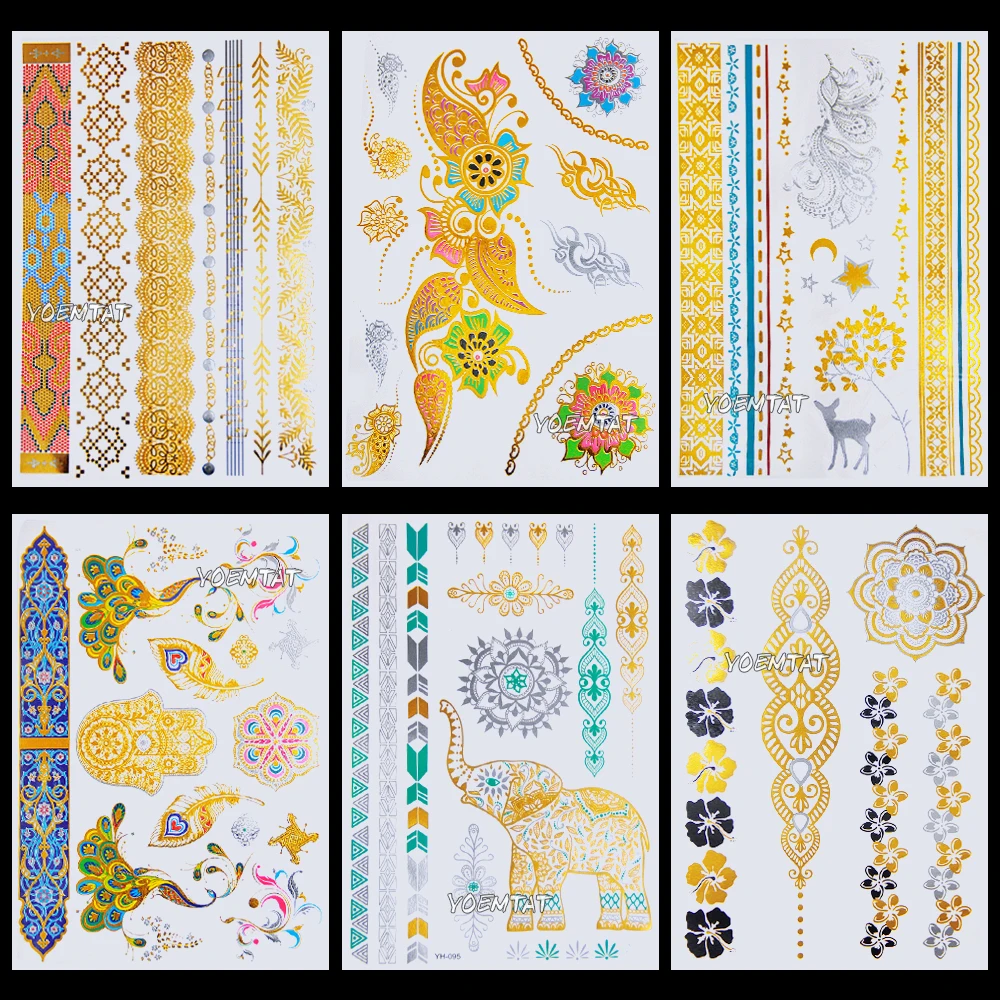 Модные золотые металлические перышки временная татуировка наклейки листья