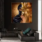 Картина на холсте виллы в маске, настенное искусство, светлый роскошный постер с изображением женщины в маске черного золота, картины для домашнего декора, картины для гостиной