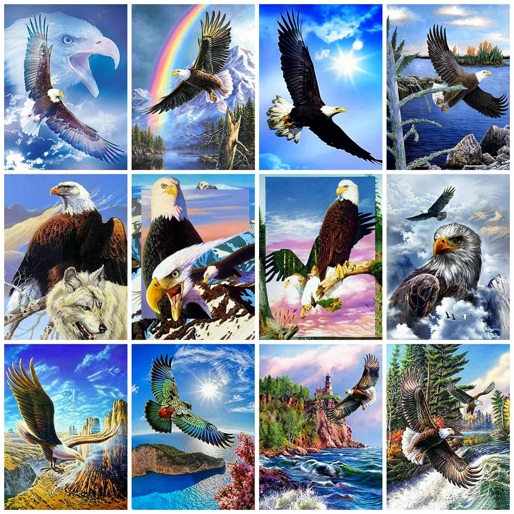 

Алмазная мозаика HUACAN, картина с орлом 5D «сделай сам», животное, вышивка Стразы, домашний декор, подарок