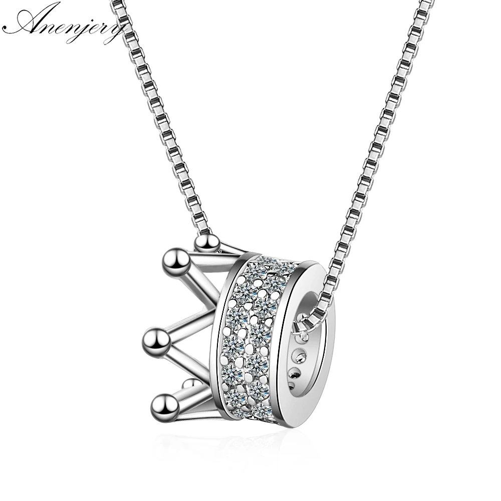 

GOLDRIA 925 Sterling Silver Zircon Crown Necklace Two Colors Queen Wind Cavicle Chain For Women S-N311