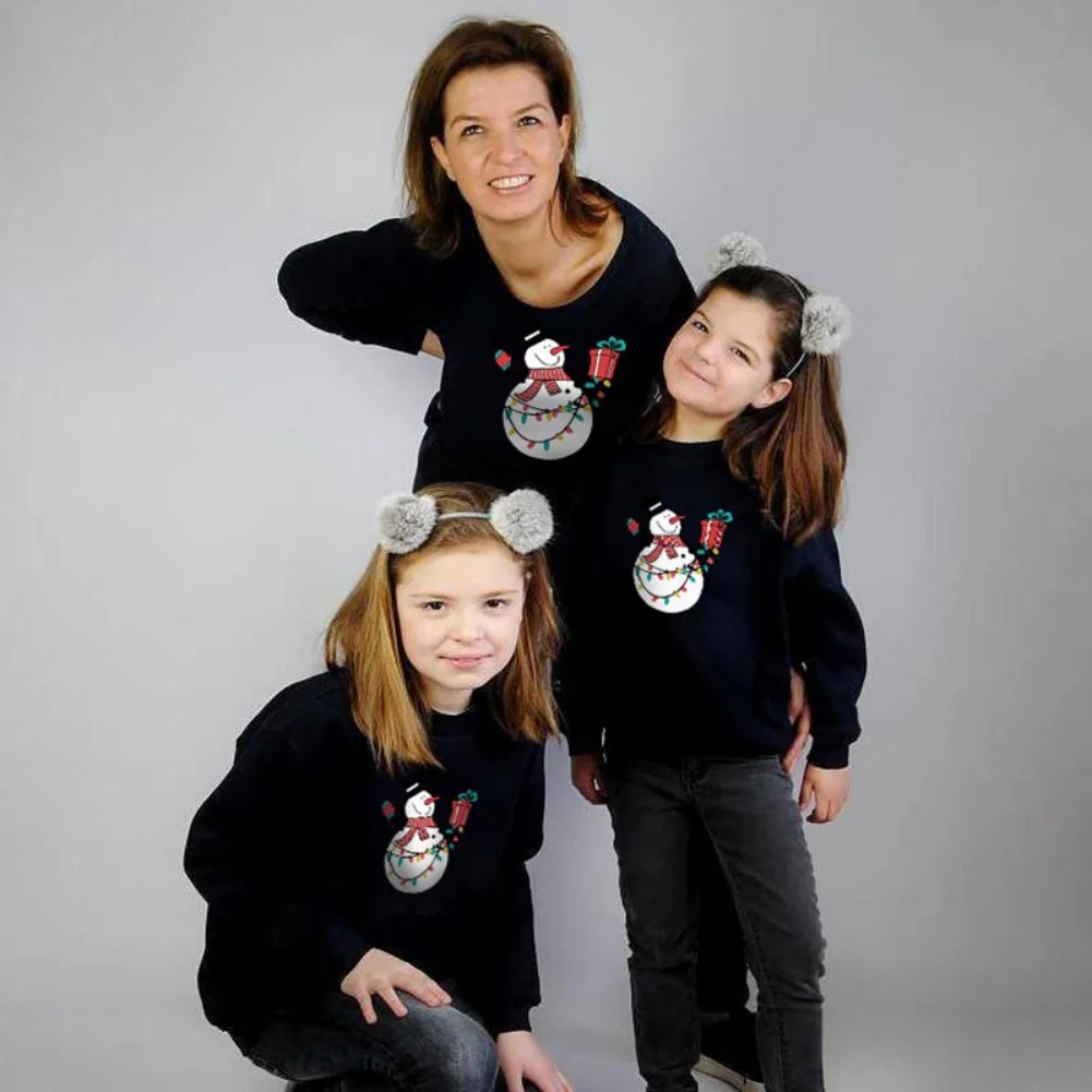 

Christmas Snowman Cartoon Print Sweatshirt Parent-child Wear Casual Dad Mom Daughter Son Colthes Family Matching Outfits