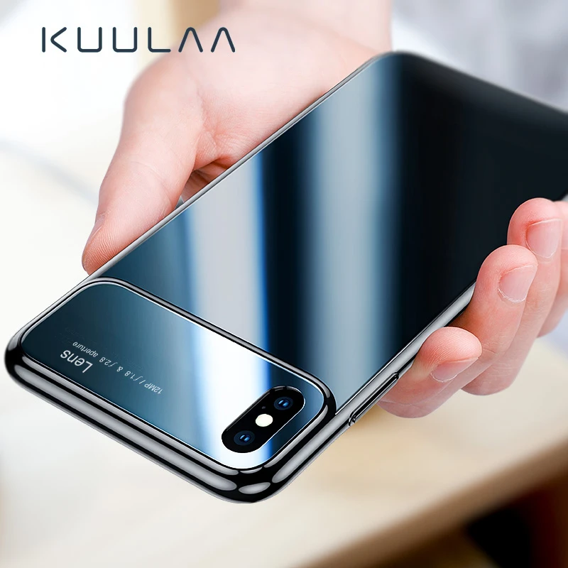 KUULAA For iPhone X Case Luxury Mirror Glass Phone i 7Plus Slim Shockproof Back Cover XS Max XR 8 7 Plus | Мобильные телефоны и