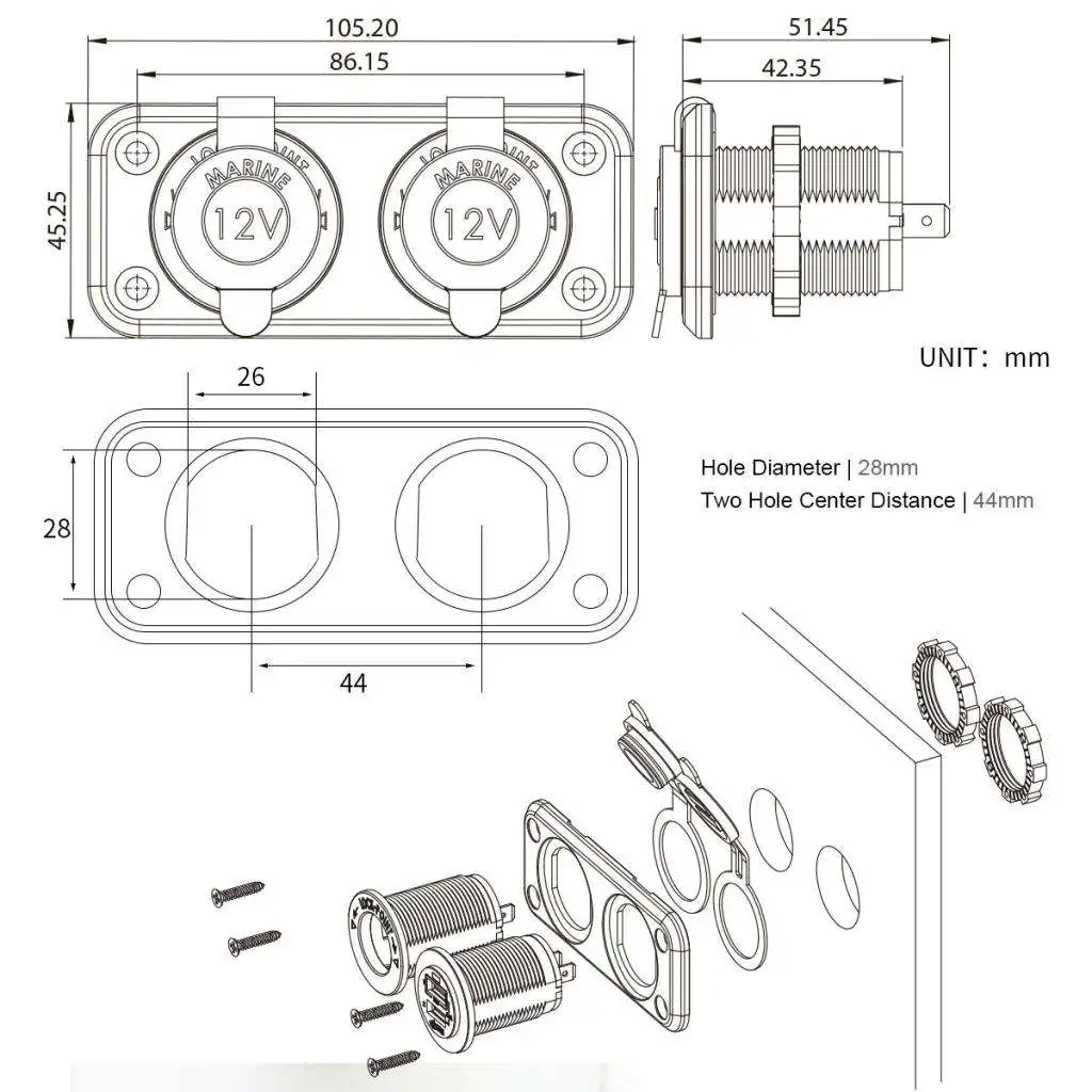 

Автомобильная водонепроницаемая розетка с двумя USB-портами, 5 В, 4,8 А