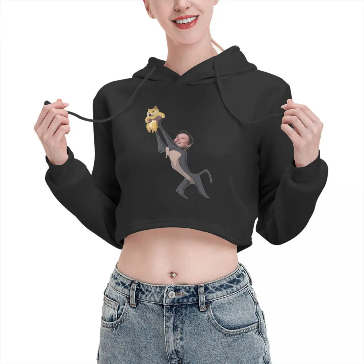 

Open navel Cat Ear Hoodie Sweater Dogecoin To The Moon Elon And Musk With hood Humor Graphic cute Print R376 Hoodie