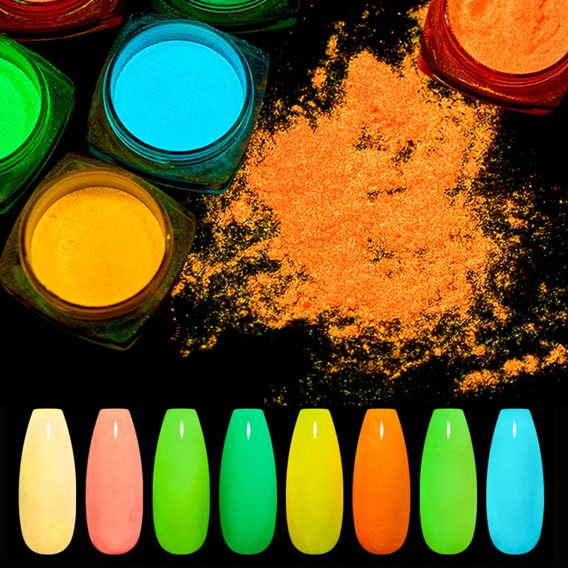 

Набор неоновых порошков для ногтей, 8/1 шт., Флуоресцентный порошок, цветной порошок хромового пигмента, светящийся УФ-светодиодный Пыльник д...