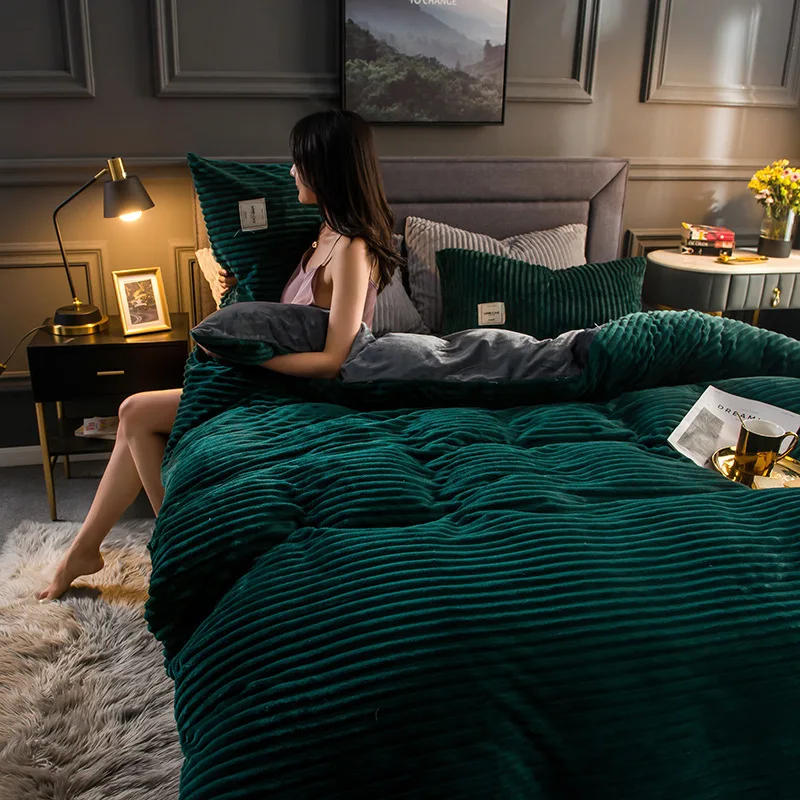 

Solid Color Quilt Cover for Bedroom Coral Velvet Duvet Covers Thicken Bedding Set Keep Warm Double Bedding Quality Duvet Cover