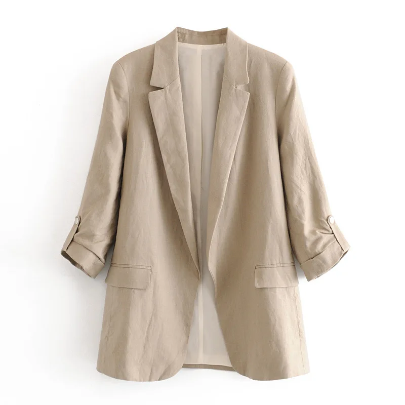 

2021 European and American new style women's suit linen casual fashion temperament jacket