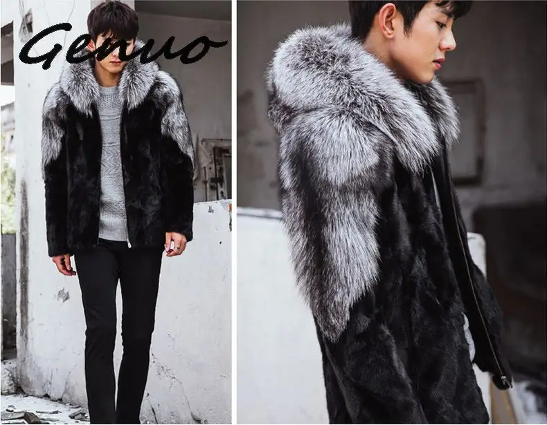 Genuo, новинка, S/6Xl, мужские пальто из искусственного меха, пэчворк, с капюшоном, зима, осень, теплая, из кусков, меховая верхняя одежда размера плюс, Мужская Меховая одежда