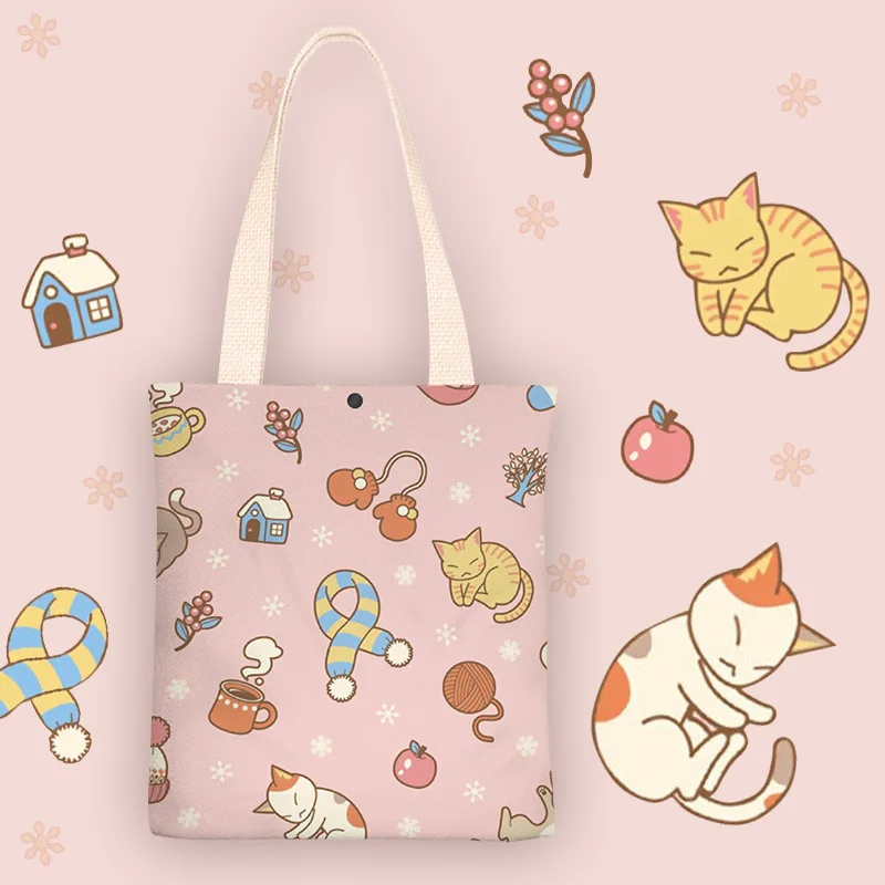 

Симпатичные холщовые сумки с мультяшным котом для женщин, бархатная Женская эко-сумка, многоразовая продуктовая сумка, женская сумка