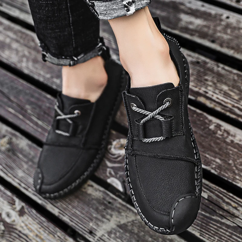 Men Loafers High Quality Handmade genuine suede Leather Shoes Men's Comfortable Sneakers Fashion Walking big szie 48 | Обувь