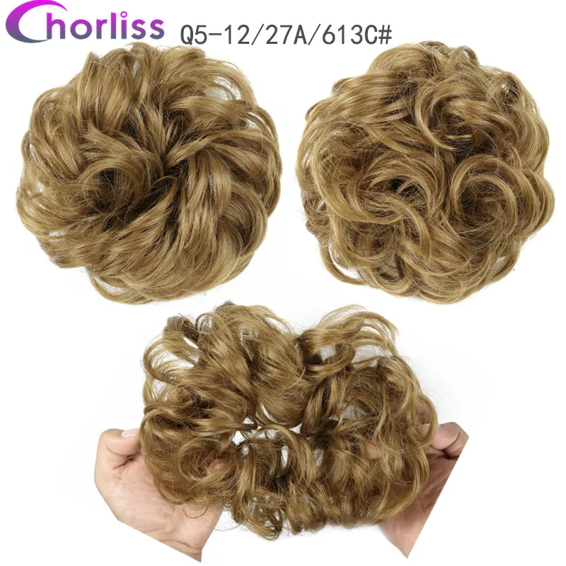 Синтетические кудрявые резинки для волос шиньон для женщин Chorliss Hair wrap Rope головной убор натуральный блонд коричневый поддельные волосы булочки аксессуары - Цвет: 12 27A  613C