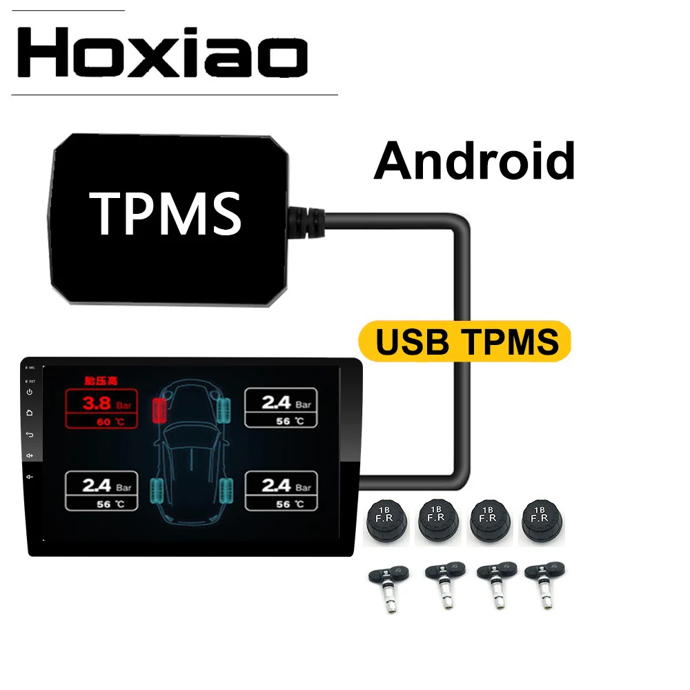 

Система мониторинга давления в шинах TPMS, USB, Android, дисплей, сигнализация, 5 В, внутренние датчики, Android-навигация, автомобильное радио, 4 датчика