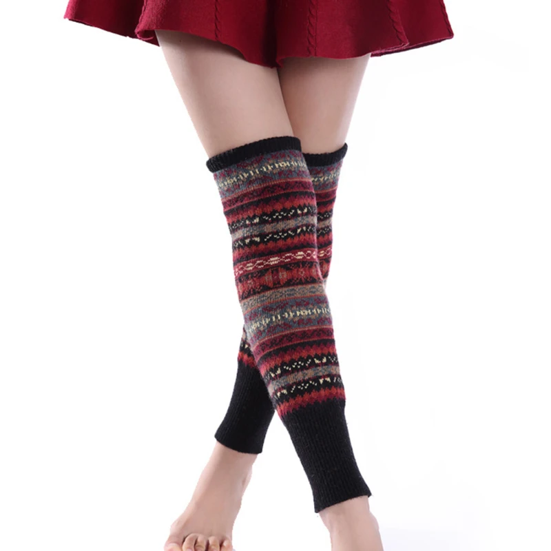 

Women Leg Warmer Knee Leg Warmer Winter Boot Leg Warmer Knitted Long Cuff Socks Soft Corchet Ankle Warmer Bohimina Pattern Black