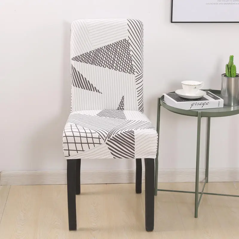 

Yaapeet 4pcs Geometric Chair Covers for Dining Room Brief Plant Printed Chair Seat Case Europe Solid Color Chair Slipcovers