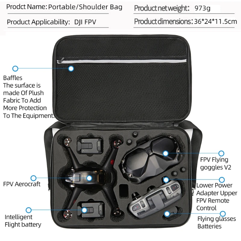 

Large Capacity Storage Bag Carrying Case for D-JI FPV Goggles V2/FPV Combo Drone X37A