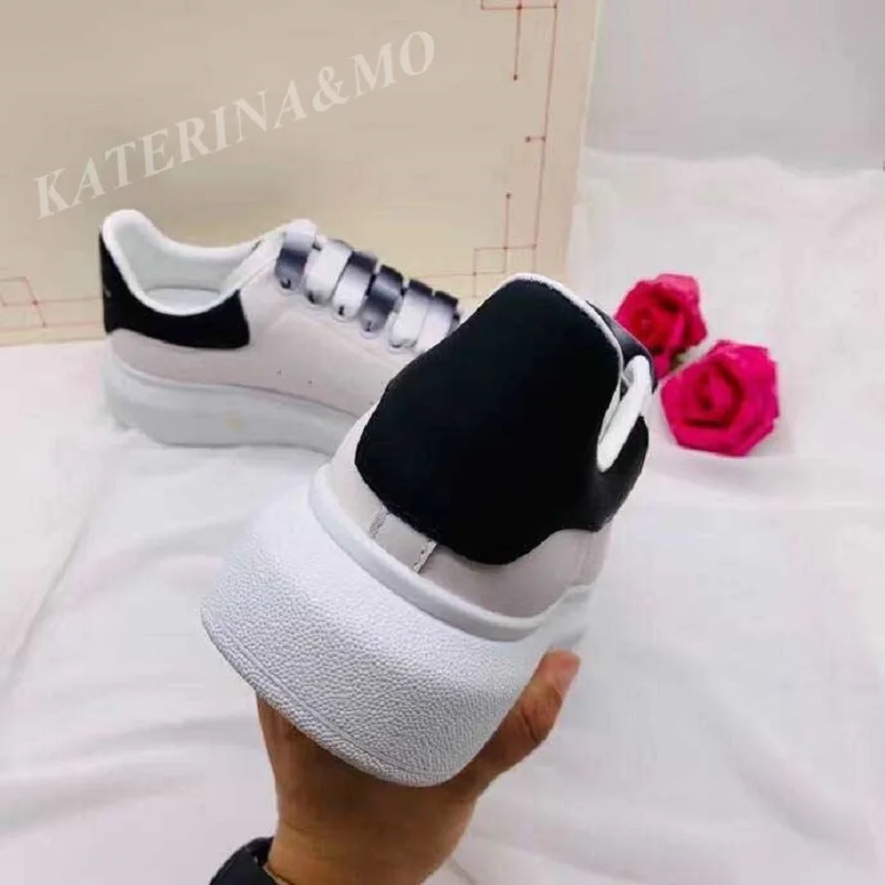 

Brand Women Men Couple Shoes Sneakers Breathable Thick Bottom Fashion Gradient Shoelaces Cow Leather Male Ladies Lace Up Trainer