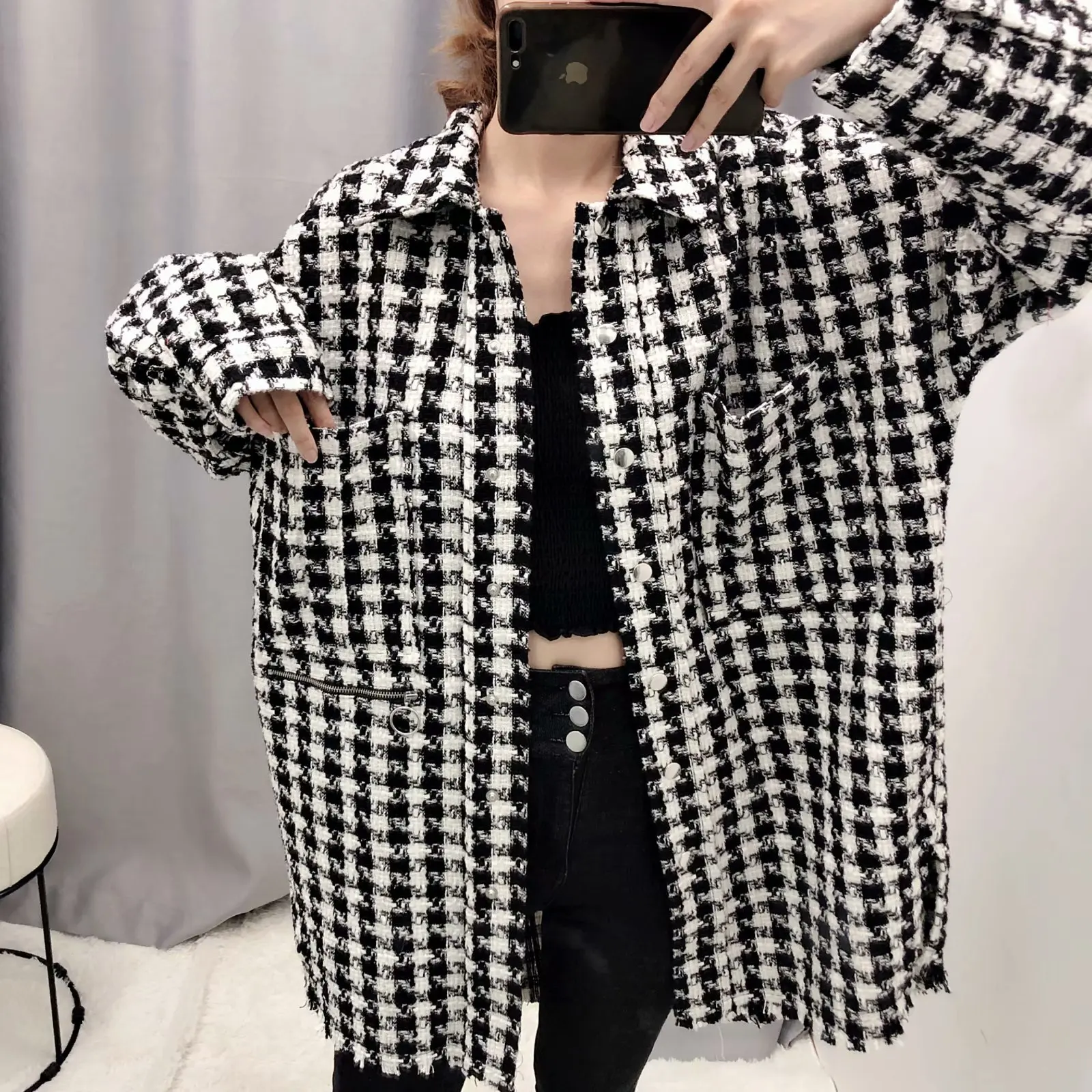 Новая модель зимней 2 019 буквой М и надписями для птицы сетки твидовая куртка