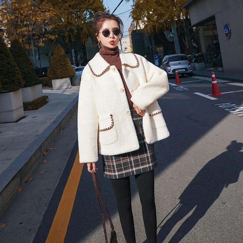 

Short lambskin jacket 2020 new winter Korean casual fashion thickening ladies casual lambskin clothes L8