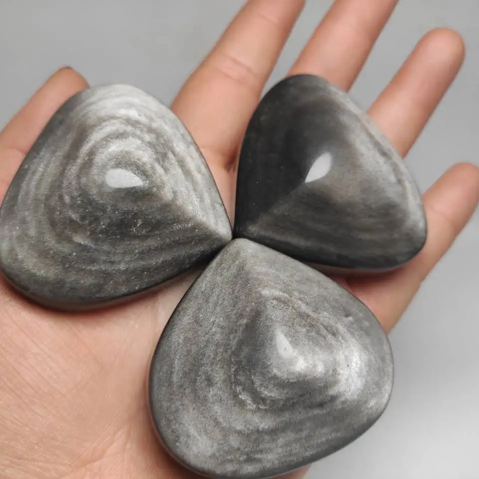 

Natural crystal silver obsidian heart reiki gem chakra healing decoration gift