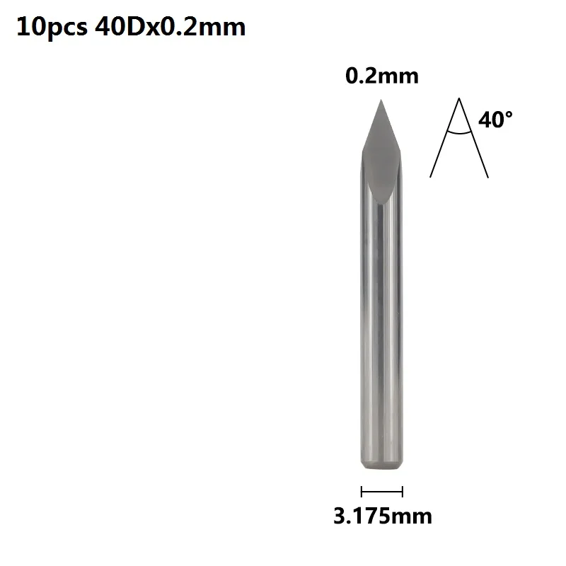 40Dx0.2mm 10 шт. 3,175 мм хвостовик 3 край гравирования печатных плат с алмазным напылением для 20 Вт, 30 Вт/40/45/60/90 градусов наконечник 0,1 0,2 0,3 мм пирамиды фрезерный станок с ЧПУ Бит 3D фрезерный станок - Длина режущей кромки: 40Dx0.2mm