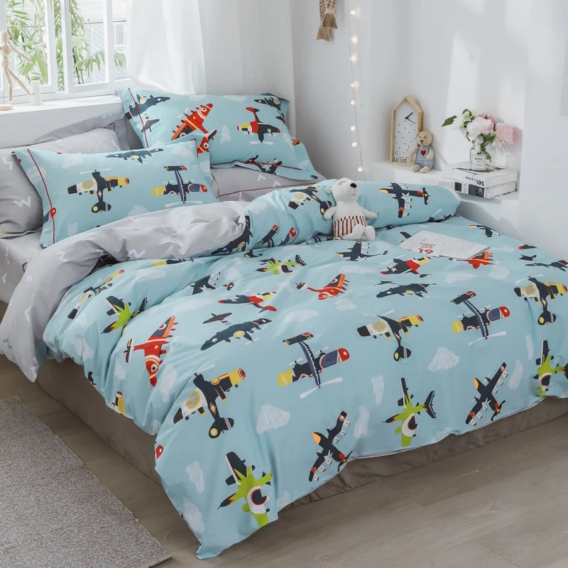 Детский комплект постельного белья из 100% хлопка с мультяшным самолетом 3/4 шт. |