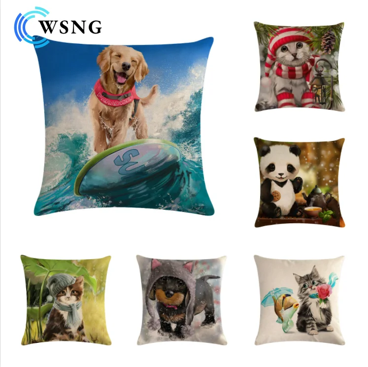 

Lovely Animal Dress Up Series Flax Embrace Pillowcase Family Adornment Sofa Car Cushion Cover 45*45cm