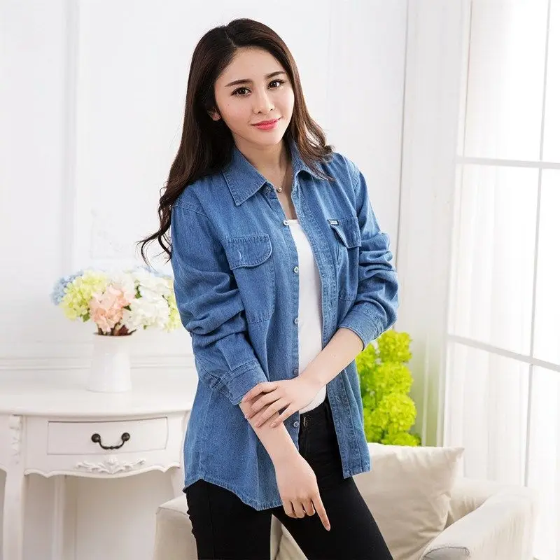 

Denim Shirt Women's Summer Pure Cotton Thin Loose Denim Jacket Women's Spring And Autumn Work Clothes Denim Clothes